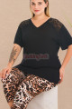siyah renk ve leopar desenli lady 10730 kadın büyük beden tayt kapri pijama takımı, 8509990034009, büyük beden kapri pijama takımı, Lady
