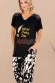 siyah - beyaz renkli ve desenli lady 12589 düz paça pamuk viskon kadınların tercihi kısa kol pijama takımı, 8509990029647, lady pijama takımı, Lady