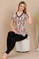 siyah beyaz renkli ve desenli lady 12486 dar paça taytlı pamuk viskon kadınların tercihi kısa kol pijama takımı, 8509990025861, lady pijama takımı, Lady