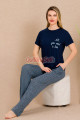 lacivert gri renkli ve desenli lady 12491 düz paça pamuk viskon kadınların tercihi kısa kol pijama takımı, 8509990025892, lady pijama takımı, Lady