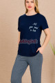 lacivert gri renkli ve desenli lady 12491 düz paça pamuk viskon kadınların tercihi kısa kol pijama takımı, 8509990025892, lady pijama takımı, Lady