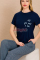 lacivert gri renkli ve desenli lady 12491 düz paça pamuk viskon kadınların tercihi kısa kol pijama takımı, 8509990025892, lady pijama takımı, Lady