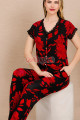 kırmızı - siyah renk ve çiçek desenli lady 12494 pamuk viskon kadın kısa kol pijama takımı, 8509990024772, lady pijama takımı, Lady