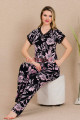 siyah renk ve çiçek desenli lady 12495 pamuk viskon kadın kısa kol pijama takımı, 8509990024017, lady pijama takımı, Lady
