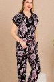 siyah renk ve çiçek desenli lady 12495 pamuk viskon kadın kısa kol pijama takımı, 8509990024017, lady pijama takımı, Lady