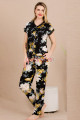 siyah renk ve çiçek desenli lady 12498 pamuk viskon kadın kısa kol pijama takımı, 8509990024833, lady pijama takımı, Lady