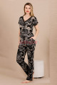 siyah renk ve çiçek desenli lady 12499 pamuk viskon kadın kısa kol pijama takımı, 8509990024864, lady pijama takımı, Lady