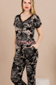 siyah renk ve çiçek desenli lady 12499 pamuk viskon kadın kısa kol pijama takımı, 8509990024864, lady pijama takımı, Lady