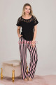 siyah renk pembe çizgi desenli lady 12549 kadın kısa kol pamuk viskon lady pijama takımı, 8509990021979, lady pijama takımı, Lady
