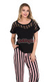 siyah renk pembe çizgi desenli lady 12549 kadın kısa kol pamuk viskon lady pijama takımı, 8509990021979, lady pijama takımı, Lady