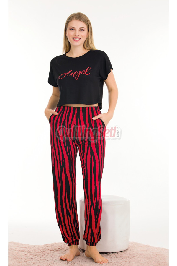 siyah renk ve zebra desenli lady 12559 pamuk viskon kadın kısa kol pijama takımı, 8509990024048, lady pijama takımı, Lady