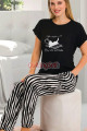 siyah renk ve çizgili lady 12560 dar lastikli paça pamuk viskon kadın kısa kol pijama takımı, 8509990025625, lady pijama takımı, Lady