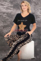 siyah renk ve leopar desenli lady 12588 dar lastikli paça pamuk viskon kadın kısa kol pijama takımı, 8509990025595, lady pijama takımı, Lady