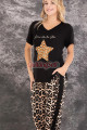 siyah renk ve leopar desenli lady 12588 dar lastikli paça pamuk viskon kadın kısa kol pijama takımı, 8509990025595, lady pijama takımı, Lady
