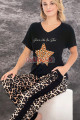 siyah renk ve leopar desenli lady 12588 dar lastikli paça pamuk viskon kadın kısa kol pijama takımı, 8509990025595, lady pijama takımı, Lady