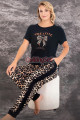 siyah renk ve leopar desenli lady 12593 dar lastikli paça pamuk viskon kadın kısa kol pijama takımı, 8509990025564, lady pijama takımı, Lady