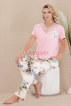 pembe - beyaz renkli ve çiçekli desenli lady 12596 düz paça pamuk viskon kadınların tercihi kısa kol pijama takımı, 8509990028008, lady pijama takımı, Lady