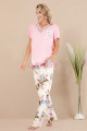 pembe - beyaz renkli ve çiçekli desenli lady 12596 düz paça pamuk viskon kadınların tercihi kısa kol pijama takımı, 8509990028008, lady pijama takımı, Lady