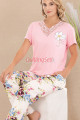 pembe - beyaz renkli ve çiçekli desenli lady 12596 düz paça pamuk viskon kadınların tercihi kısa kol pijama takımı, 8509990028008, lady pijama takımı, Lady