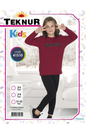 Teknur Uzun Kollu Kışlık Well-soft, Polar Kumaş Kız Çocuk Pijama Takımı 41510