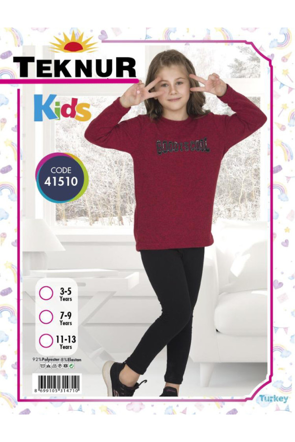 teknur uzun kollu kışlık well-soft, polar kumaş kız çocuk pijama takımı 41510, teknur-41510, teknur pijama takımı, Teknur