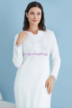 ekru renk tuba 23463 uzun kol dantel detaylı 2li ve sabahlıklı hamile gecelik takım set, tuba-ekru-23463, tuba pijama takımı, Tuba