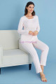 pembe renk tuba 23564 uzun kol dantel detaylı 3 lü ve sabahlıklı hamile pijama takım set, tuba-pembe-23564, lohusa pijama takımları