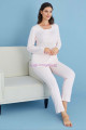 pembe renk tuba 23564 uzun kol dantel detaylı 3 lü ve sabahlıklı hamile pijama takım set, tuba-pembe-23564, lohusa pijama takımları, Tuba