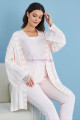 pembe renk tuba 23564 uzun kol dantel detaylı 3 lü ve sabahlıklı hamile pijama takım set, tuba-pembe-23564, lohusa pijama takımları, Tuba