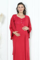 kırmızı renk dantel detaylı erdeniz 2258 2 parça sabahlıklı hamile gecelik takım, erdeniz-ki-2258, erdeniz pijama takımı