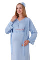 bebe mavi renk dantel detaylı erdeniz 2285 sabahlıklı 2li hamile gecelik takım, 8509990003265, erdeniz pijama takımı, Erdeniz
