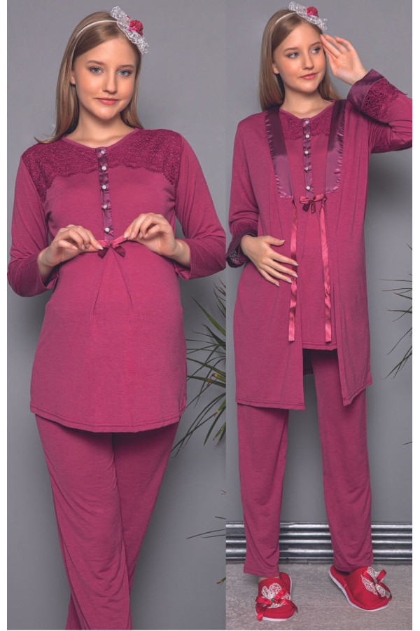 erdeniz 3328 sabahlıklı lohusa pijama takımı - renk seçenekli 3 lü hamile pijaması, erdeniz3328, lohusa pijama takımları, Erdeniz