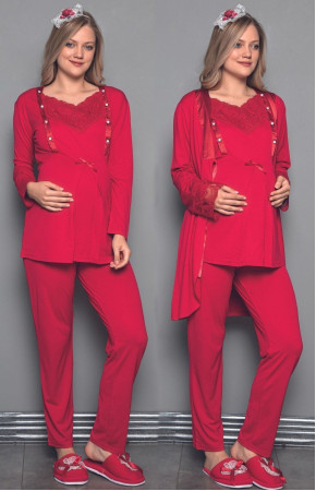 Erdeniz 3330 Sabahlıklı Lohusa Pijama Takımı - Renk Seçenekli 3 lü Hamile Pijaması