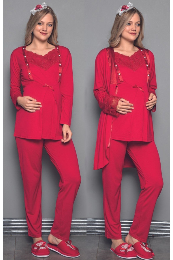 erdeniz 3330 sabahlıklı lohusa pijama takımı - renk seçenekli 3 lü hamile pijaması, erdeniz3330, lohusa pijama takımları, Erdeniz