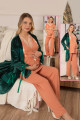 yeşil kadife sabahlıklı turuncu lohusa pijama takımı jenika 40757 - jenika lohusa giyim 3lü yeşil kadife sabahlıklı hamile pijaması, jenika-40757, lohusa pijama takımları, Jenika