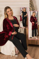bordo kadife sabahlıklı siyah lohusa pijama takımı jenika 40780 - jenika lohusa giyim 3lü bordo kadife sabahlıklı hamile pijaması, jenika-40780, lohusa pijama takımları, Jenika