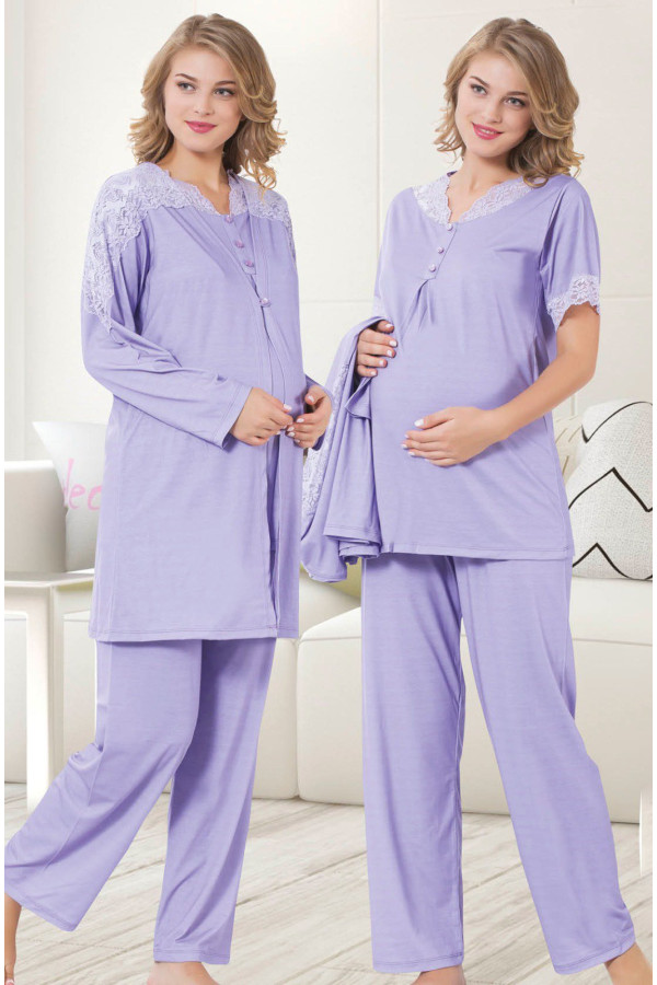 sabahlıklı lohusa pijama takımı jenika 23264 - jenika lohusa giyim 3lü sabahlıklı hamile pijaması, jenika23264, lohusa pijama takımları
