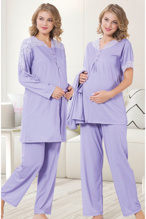 sabahlıklı lohusa pijama takımı jenika 23264 - jenika lohusa giyim 3lü sabahlıklı hamile pijaması, jenika23264, lohusa pijama takımları, Jenika