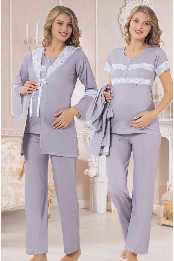 sabahlıklı lohusa pijama takımı jenika 23313 - jenika lohusa giyim 3lü sabahlıklı hamile pijaması, jenika23313, lohusa pijama takımları
