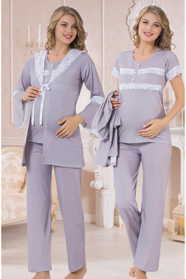 sabahlıklı lohusa pijama takımı jenika 23313 - jenika lohusa giyim 3lü sabahlıklı hamile pijaması, jenika23313, lohusa pijama takımları, Jenika