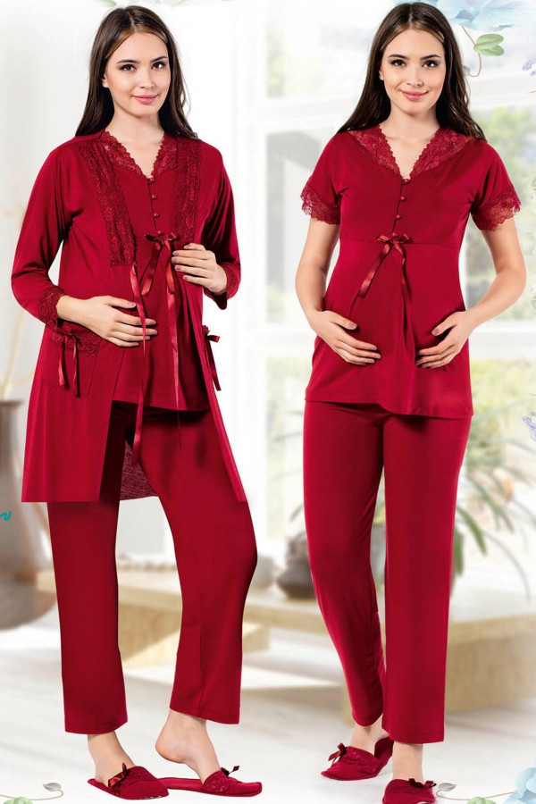 sabahlıklı lohusa pijama takımı jenika 27816 - jenika lohusa giyim 3lü sabahlıklı hamile pijaması, jenika27816, lohusa pijama takımları, Jenika