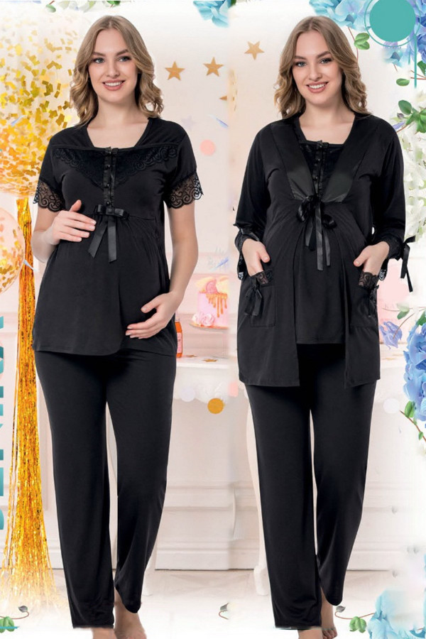 sabahlıklı lohusa pijama takımı jenika 35689 - jenika lohusa giyim 3lü sabahlıklı hamile pijaması, jenika35689, lohusa pijama takımları, Jenika