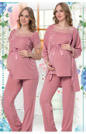 Sabahlıklı Lohusa Pijama Takımı Jenika 35702 - Jenika Lohusa Giyim 3lü Sabahlıklı Hamile Pijaması