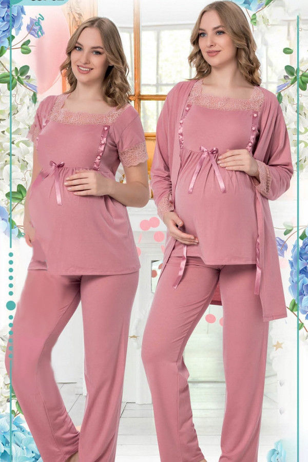 sabahlıklı lohusa pijama takımı jenika 35702 - jenika lohusa giyim 3lü sabahlıklı hamile pijaması, jenika35702, lohusa pijama takımları