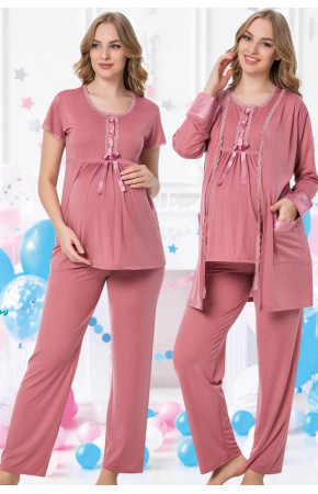 Sabahlıklı Lohusa Pijama Takımı Jenika 35704 - Jenika Lohusa Giyim 3lü Sabahlıklı Hamile Pijaması