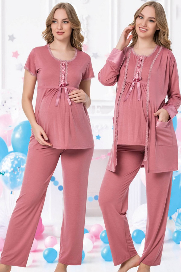 sabahlıklı lohusa pijama takımı jenika 35704 - jenika lohusa giyim 3lü sabahlıklı hamile pijaması, jenika35704, lohusa pijama takımları