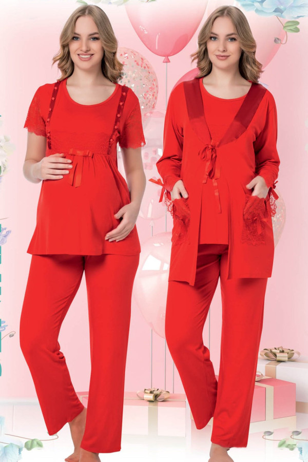 sabahlıklı lohusa pijama takımı jenika 35705 - jenika lohusa giyim 3lü sabahlıklı hamile pijaması, jenika35705, lohusa pijama takımları, Jenika