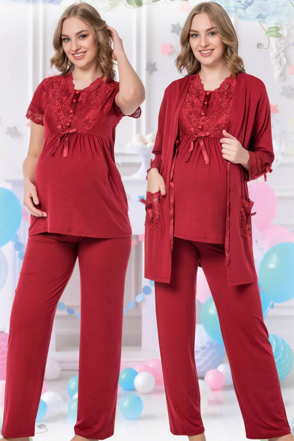 sabahlıklı lohusa pijama takımı jenika 35707 - jenika lohusa giyim 3lü sabahlıklı hamile pijaması, jenika35707, lohusa pijama takımları, Jenika