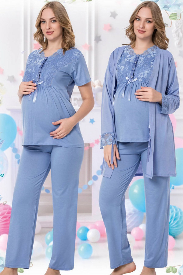 sabahlıklı lohusa pijama takımı jenika 35715 - jenika lohusa giyim 3lü sabahlıklı hamile pijaması, jenika35715, lohusa pijama takımları, Jenika