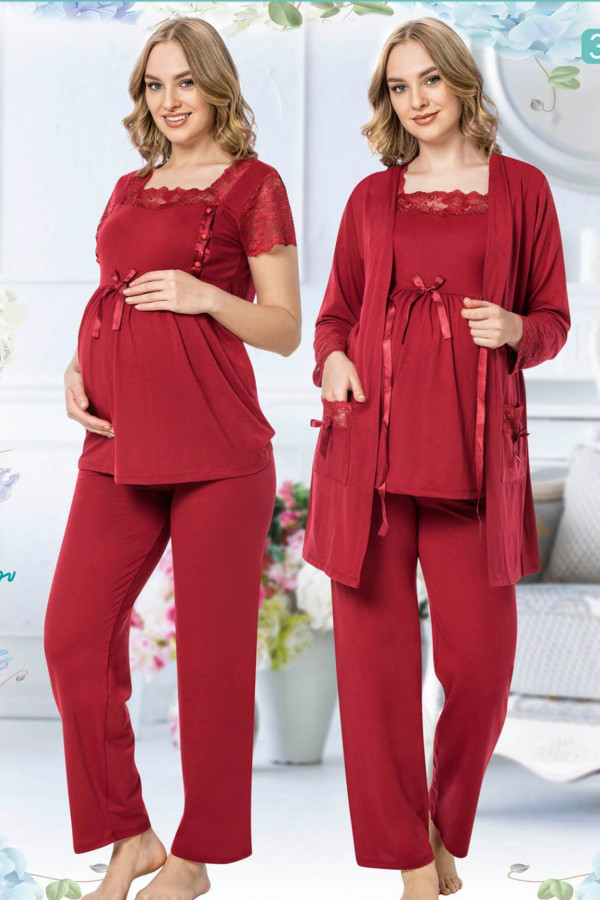 sabahlıklı lohusa pijama takımı jenika 35723 - jenika lohusa giyim 3lü sabahlıklı hamile pijaması, jenika35723, lohusa pijama takımları, Jenika